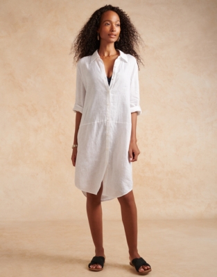 Linen Oversized Shirt Dress Cover Up - White