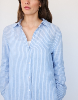 Linen Oversized Shirt - Blue Stripe