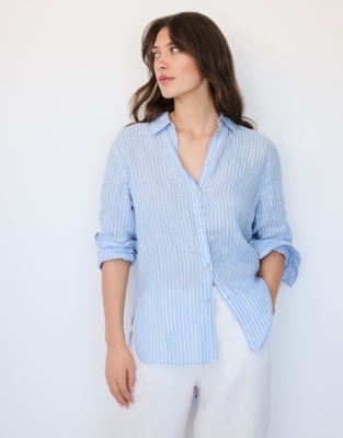 Linen Oversized Shirt - Blue Stripe