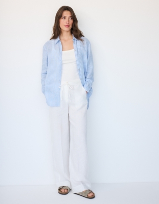 Linen Oversized Shirt - Blue Stripe