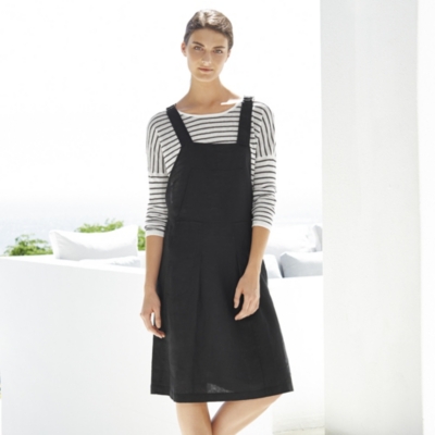 black linen pinafore dress