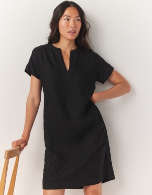 Linen Pintuck Detail Rib Side Dress