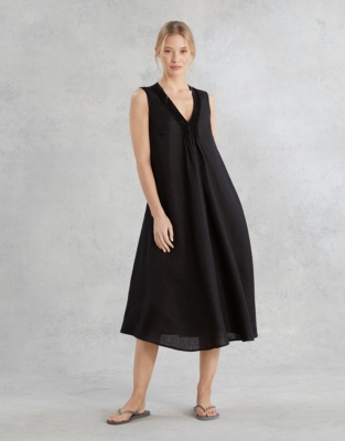 Linen Pintuck V-Neck Dress