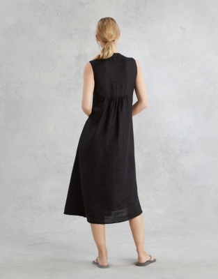 Linen Pintuck V-Neck Dress