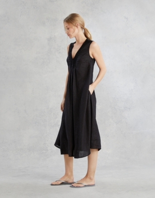 Linen Pintuck V-Neck Dress