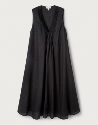 Linen Pintuck V-Neck Midi Dress | Dresses & Skirts | The White Company US