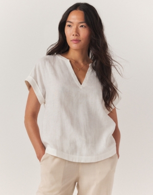 Linen Pintuck Yoke Blouse | Tops & T-Shirts | The White Company UK
