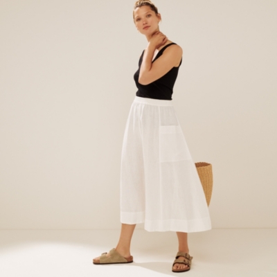 Linen Pocket Detail Midi Skirt
