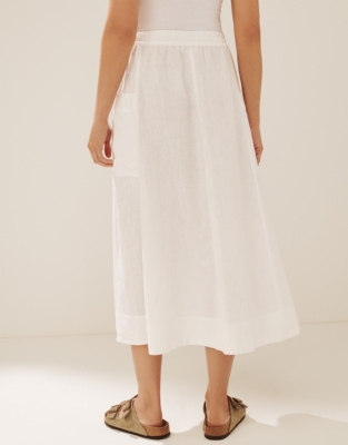 Linen Pocket Detail Midi Skirt