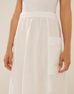 Linen Pocket Detail Midi Skirt