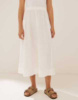 Linen Pocket Detail Midi Skirt