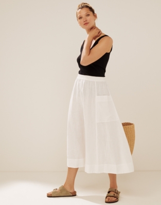 Linen Pocket Detail Midi Skirt