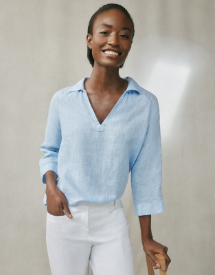 Blue linen hotsell shirt womens