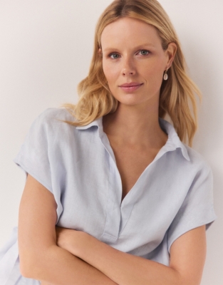 Linen Pop Over Shirt - Linen Blue