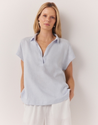 Linen Pop Over Shirt - Linen Blue