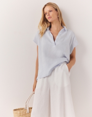 Linen Pop Over Shirt - Linen Blue