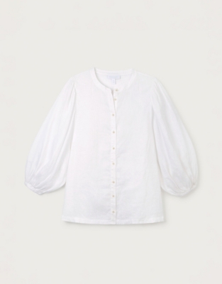 Linen Puff Sleeve Blouse Tops & TShirts The White Company UK
