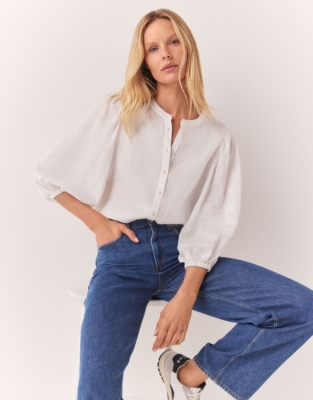 Linen Puff Sleeve Blouse