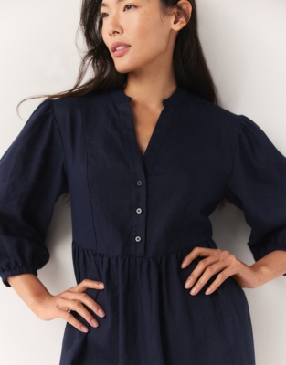 Linen Puff Sleeve Dress