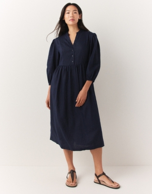 Linen Puff Sleeve Dress