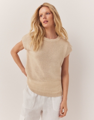 Linen Relaxed Knitted T-Shirt - Sand