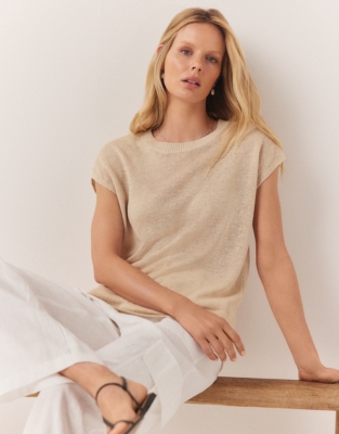 Linen Relaxed Knitted T-Shirt - Sand