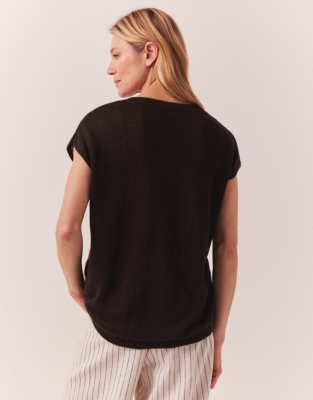Linen Relaxed Knitted T-Shirt - Chocolate
