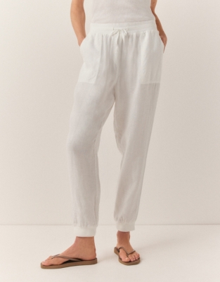 Linen Rib Cuff Joggers - White