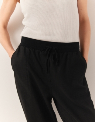 Linen Rib Cuff Joggers - Black