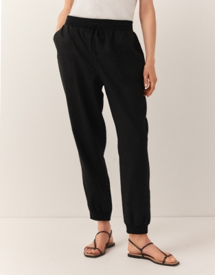 Linen Rib Cuff Joggers - Black