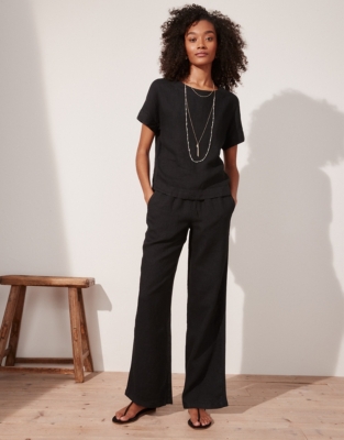 Linen RibTrim StraightLeg Trousers Linen Clothing The White