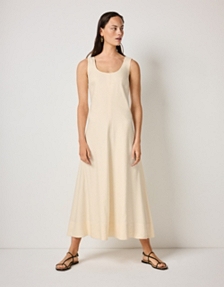 Linen Rich A-Line Dress With Contrast Stitching