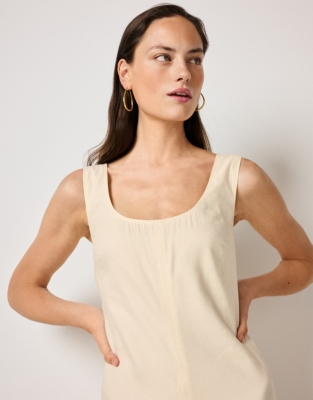 Linen Rich A-Line Dress With Contrast Stitching