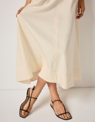Linen Rich A-Line Dress With Contrast Stitching