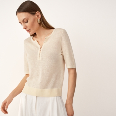 Linen Rich Button Detail Tee