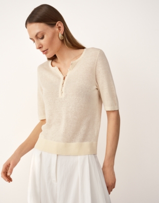 Linen Rich Button Detail Tee