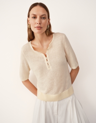 Linen Rich Button Detail Tee