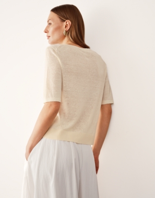 Linen Rich Button Detail Tee