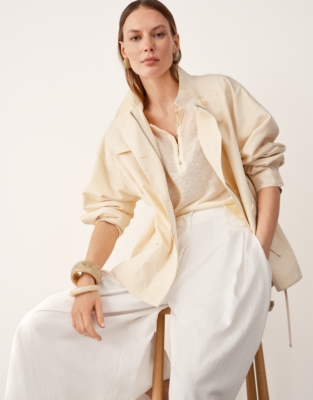 Linen Rich Button Detail Tee