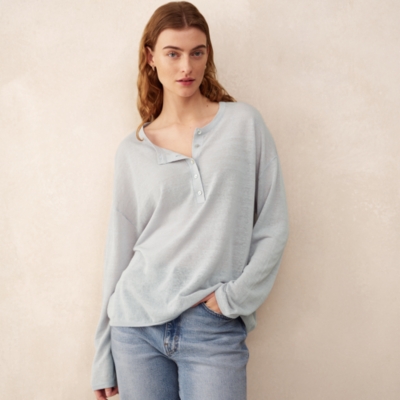 Linen-Rich Button Placket Jumper