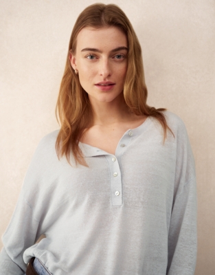 Linen-Rich Button Placket Jumper