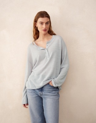 Linen-Rich Button Placket Jumper