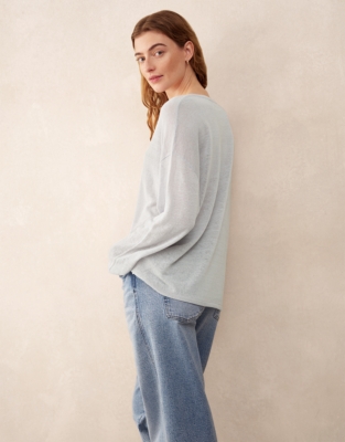 Linen-Rich Button Placket Jumper