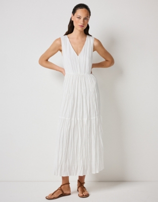 Linen Rich Crinkle Dress - White