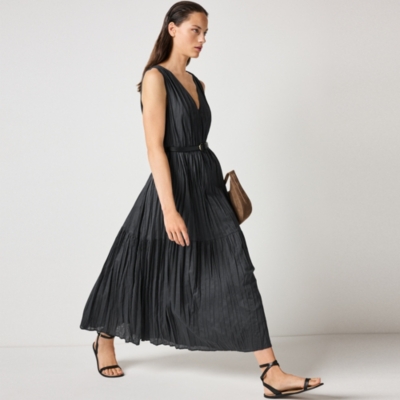 Linen Rich Crinkle Midi Dress - Eclipse