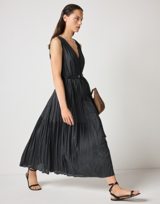 Linen Rich Crinkle Midi Dress - Eclipse