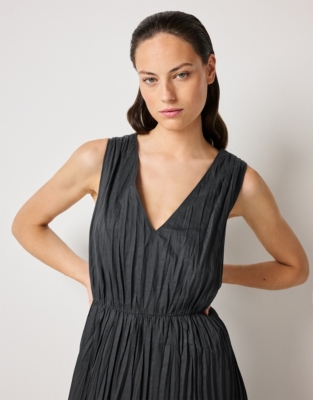 Linen Rich Crinkle Midi Dress - Eclipse