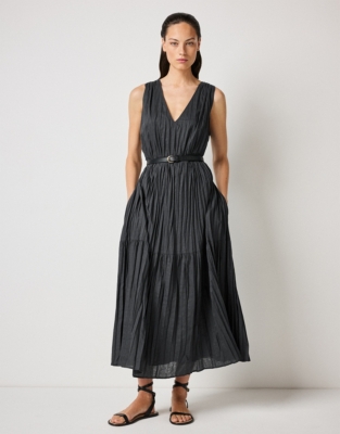 Linen Rich Crinkle Midi Dress - Eclipse