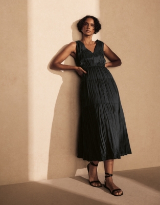Linen Rich Crinkle Midi Dress - Eclipse