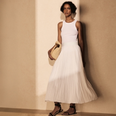 Linen Rich Crinkle Midi Skirt